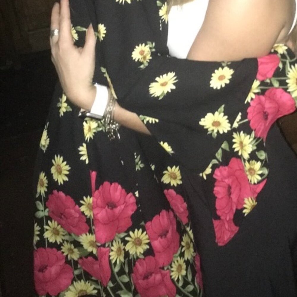 Forever 21 Black Long Sleeve Floral Wrap Dress with Red & Yellow Flowers - Picture 4 of 4